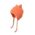 Orange knitted winter hat for kids with cute cat ears and ear protection design - Orange