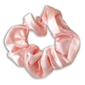 Elegant pink satin fabric scrunchie with a glossy silk-like finish and soft pleats - Pink