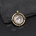 Vintage Roman portrait coin pendant with gold and silver finish and 24.5mm diameter - Retro Coin Gold Ring Zircon Pendant (H-11880)