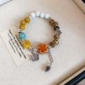 Vintage style beaded bracelet with silver butterfly charm and colorful ceramic beads - Coffee-Yellow-Butterfly Pinecone