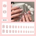 Rosa und silberne Chrom-Press-on-Nägel mit Sternenmuster für Damen im 24er-Set - W245 Metallic Pink (Mit Kleber)