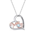 Silver and rose gold heart necklace with blue stone and Mom I love you engraving - Sky Blue Topaz White Gold Plated, Approx. 2.86g