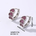 Silver-plated hoop earrings with three heart-shaped motifs and lavender zircon inlay - Silver Base Rose Red Zircon