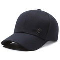 Navy blue flat top baseball cap for men with a metal shield fashion buckle - Baseball Navy Blue