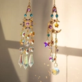 Attrape-soleil cristal soleil et lune doré avec pierres colorées pour décor de jardin - Lune Colorée