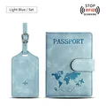 Light blue PU leather passport holder and luggage tag set with RFID protection - Magnetic Light Blue Travel Set / Light Blue