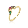 Close-up of gold-plated ring featuring rainbow-colored zircons with adjustable open band - Adjustable Open / Multicolor Round Zircon Style(12592)