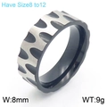 Bague homme 8mm en acier inoxydable à vagues, finition brossée argent et placage noir - US 8 / Noir