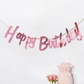Pink mirrored Happy Birthday banner for kids birthday party and nursery wall decor - Pink