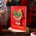 3D Christmas pop-up card in red with festive bouquet, gingerbread man, and reindeer - Christmas Bouquet