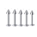 Set van 5 zilveren roestvrijstalen labret piercings met spikes en platte achterkant - Zilver Punt