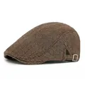 Classic brown herringbone Gatsby hat with adjustable side metal buckle for men and women - Adjustable / Dark Coffee