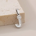 Pendentif lettre J en acier inoxydable argenté avec incrustation de nacre - Pendentif Lettre J (KP115548-K)