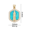 Detail of 18k gold plated hexagonal pendant with blue opal and zirconia, 21x18mm size - DZ-930/Hexagonal Zircon Blue Opal Virgin Mary