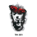 TH-351 temporary tattoo with a red and black butterfly and monochrome skull design - Th-351 / 210*148mm