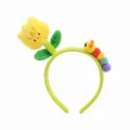 Detail of plush tulip and colorful caterpillar headband with cute cartoon facial features - Tulip Yellow