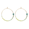Bohemian gold hoop earrings with white and green seed beads and teal crystal accents - Light Green Seed Beads (MI-E220003B)
