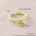 Bague dorée ajustable avec pendentif coeur en zircon et placage d'or à trois couches - Pendentif cœur