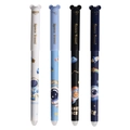 Set of 4 cartoon panda erasable gel pens in blue and black colors with space theme - Astronaut Style Set / Black Ink