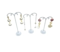 Three-piece metal earring display stand featuring elegant pearl and cat pendant earrings - Style M / White