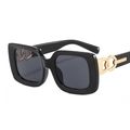Square black sunglasses with decorative gold chain links on the temples for a retro look - Black Frame Grey Lens