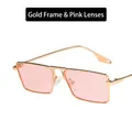 Chic square sunglasses with golden metal frame and pink transparent resin lenses - Gold Frame Pink Lenses