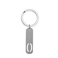 Polished silver stainless steel bar keychain with oval cutout for backpacks - Letter O