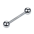 Détail macro du piercing barbell droit en titane F136 avec billes polies argentées - 1.2*10 / Titane Naturel (Boule de 3 mm)