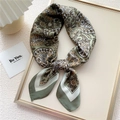 Sage green Paisley square silk scarf with golden accents in elegant French retro style - Green Paisley (Dual Frame)
