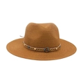 Chapeau de soleil en paille marron avec bande décorative de perles bohèmes - Kaki