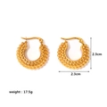 Detail shot of gold-plated croissant hoop earrings with size specs and grainy texture - Polka Dot Texture Hoop Style (AJ289-G)