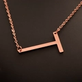 Minimalist letter T pendant necklace in elegant rose gold finish with delicate chain link - Rose Gold T