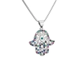 Hamsa Hand Anhänger Halskette mit bunten Zirkonia und Evil Eye im Mikro-Pave-Stil - Silber (CB0022CXSilber)