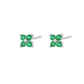 Elegant four-leaf flower stud earrings with green zircon stones in silver finish - Silver Green Stone Flower Studs