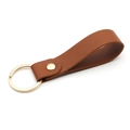 Brown PU leather keychain with gold metal ring and rivet for business bags - Light Brown & Gold