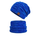 Set berretto e sciarpa in maglia blu scuro con motivo a scacchi ed etichetta sportiva - Blu