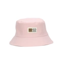 Pale pink cotton bucket hat with decorative rectangular label and stitch brim detail - Light Pink