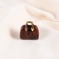 Mini handbag-shaped natural stone pendant in reddish-brown agate with gold handle - Mahogany Obsidian