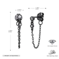 Detailed size specifications of the 925 sterling silver chain earrings with zirconia - 925 Silver / Black