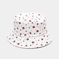 Dettaglio cappello alla pescatora bianco in cotone con coccinelle e cuori - M (56-58cm) / Motivo Coccinella Reversibile