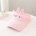 Pink knitted children's sun hat with rabbit ears and Rabbit patch decoration - Rabbit Ear Topless Hat / Pink