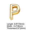 Macro detail of gold-plated letter P charm with 15x9mm dimensions for DIY jewelry - Letter P