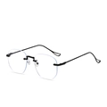 Frameless geometric sunglasses with black metal temples and subtle blue tinted lenses - C7 / Black Frame Anti-Blue Light