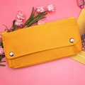 Estuche minimalista de tela oxford naranja elástica con botones a presión metálicos - Amarillo (Sin Broche)