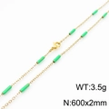 Minimalist gold plated titanium steel chain necklace with light green cylindrical beads - Gold Green (KN232187-Z)