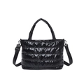 Minimalist black quilted puffer tote bag with top handles and adjustable shoulder strap - Black