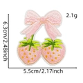 Close-up of pink strawberry bow embroidery patch with precise dimensions 6.3x5.5cm - Strawberry Bow (Style 5)