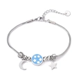 Bracelet en acier inoxydable argenté avec disque d'étoile bleue et breloque lune - Argenté