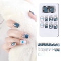 Blue gradient press-on nails with 3D bows, hearts and clouds, 24pcs variant F785-12# - F785-12 Blue White Gradient Heart Bow