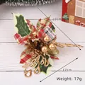 Christmas decoration pick with red plaid bow, pine cones and gold balls, size 23x17cm - Style 7